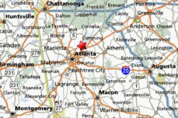 [map showing Suwanee, GA]